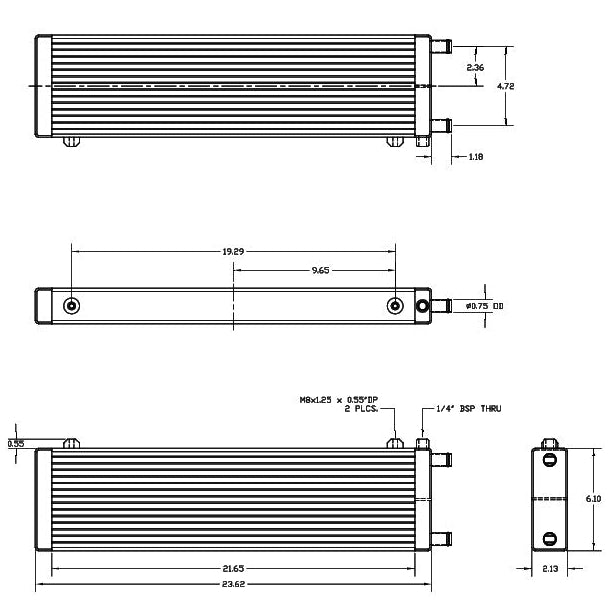 2.13"x6.10"x23.62" Tube and Fin Universal Heat Exchanger Assembly