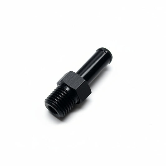 Aluminum Adapter Fitting - 1/4"NPT to 0.375"OD Barb Anodized Black