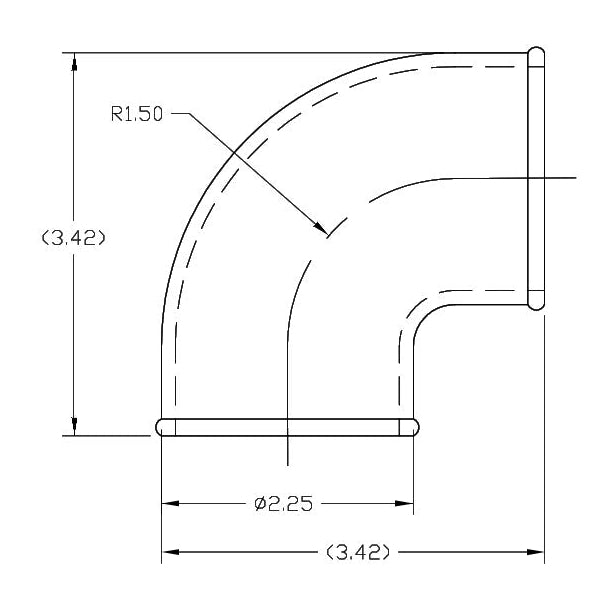 2.25"ODx90 Degree Tight Radius Cast Aluminum Elbow Dimensions