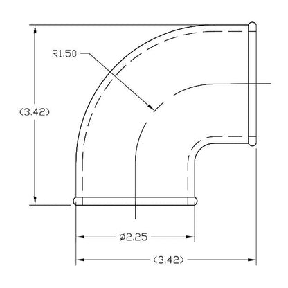 2.25"ODx90 Degree Tight Radius Cast Aluminum Elbow Dimensions