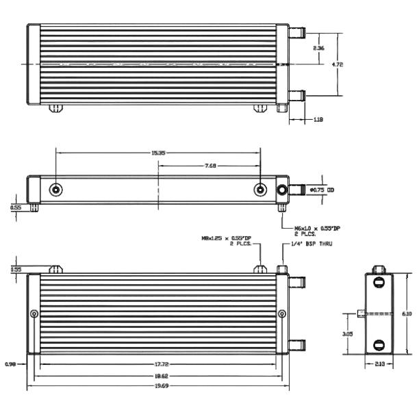 2.13"x6.10"x19.69" Tube and Fin Universal Heat Exchanger Assembly