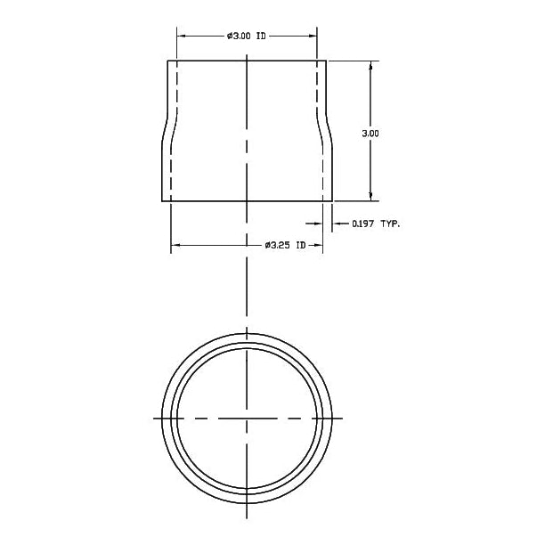 3.0"-3.25"IDx3.0"L Silicone Transition Hose Dimensions
