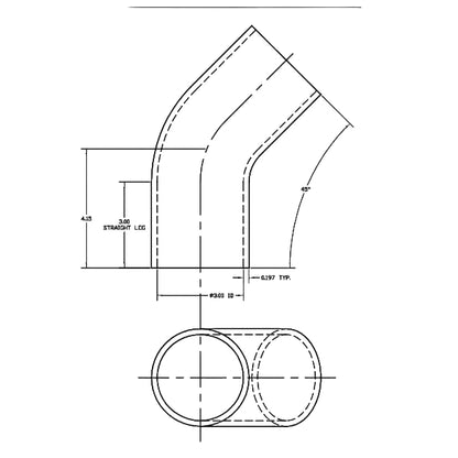 3.0"IDx45 Degree Silicone Elbow Hose Dimensions