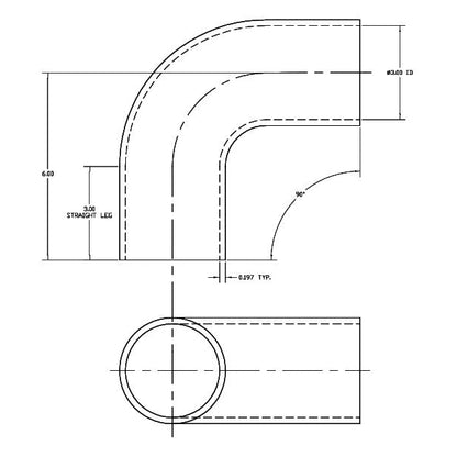 3.0"IDx90 Degree Silicone Elbow Hose Dimensions