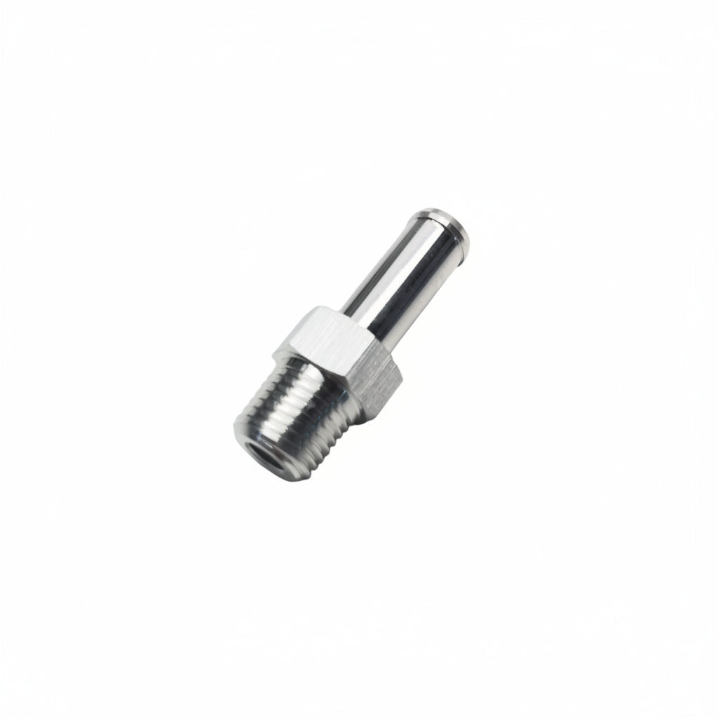 Aluminum Adapter Fitting - 1/4"NPT to 0.375"OD Barb Machined Finish