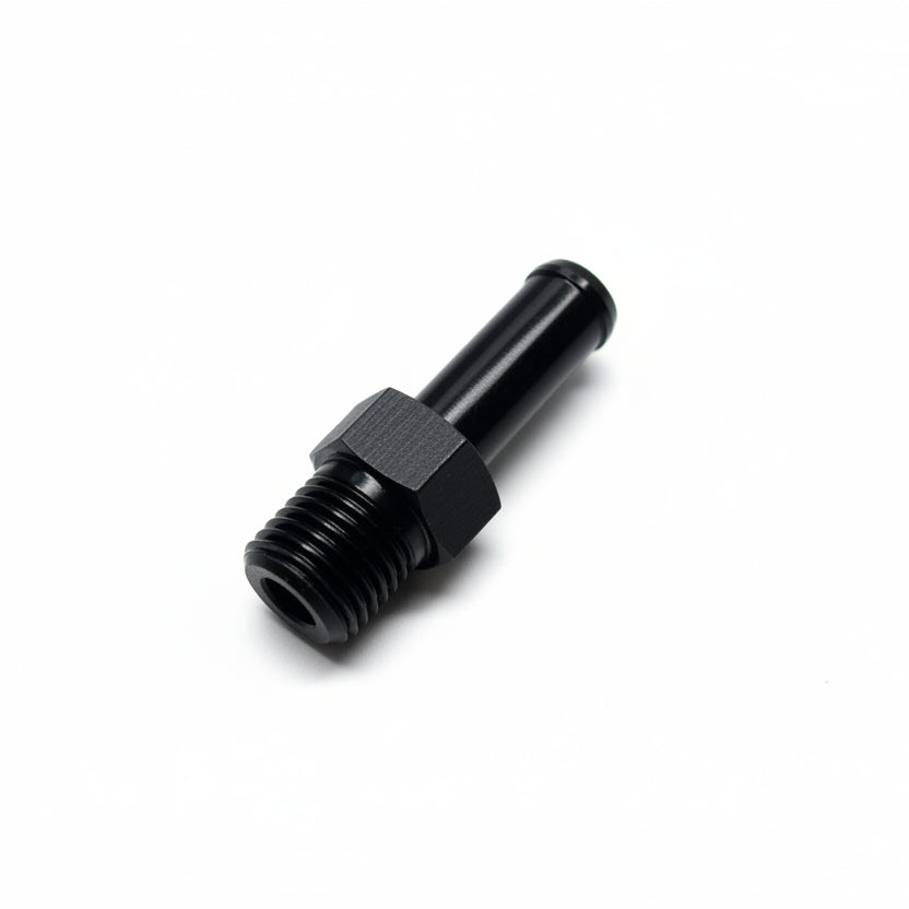 Aluminum Adapter Fitting - 1/4"NPT to 0.375"OD Barb Anodized Black